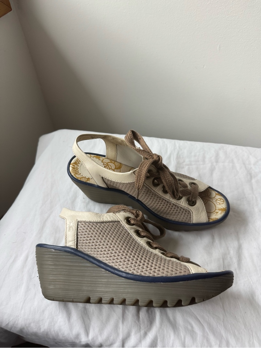 Fly London Yuta Lace Up Wedge Sandals Size 40 USA 9-9.5